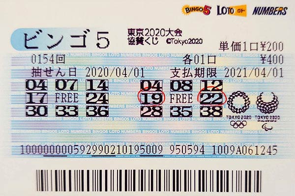 石川編集長第154回ビンゴ5・7等1口当せん券